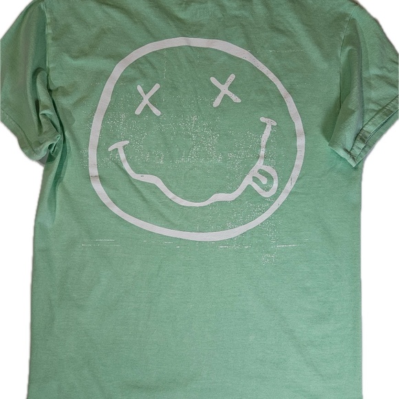 Nirvana Shirt Mens Large Mint Green Happy Face Graphic Short Sleeve Crewneck - Picture 2 of 6